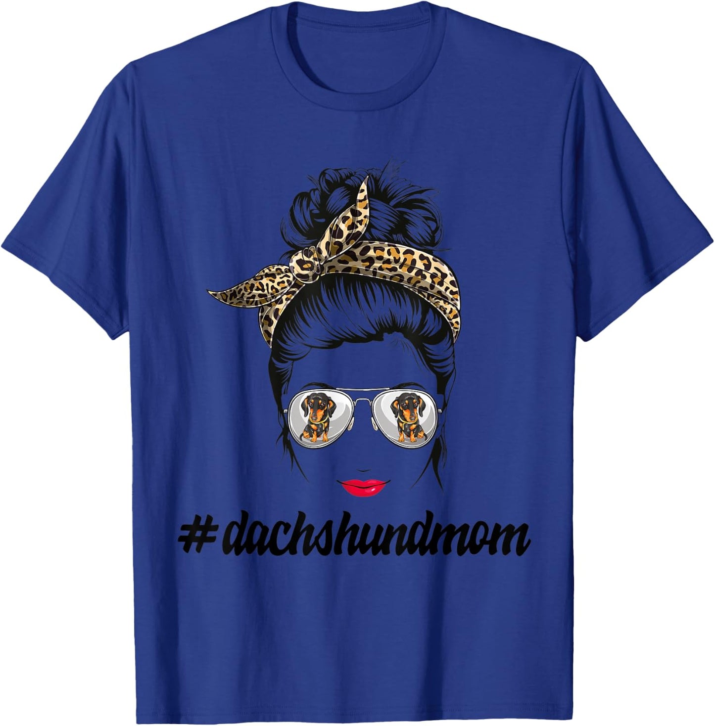 Dachshund Dog Mom Messy Bun Leopard Women Puppy Pet Lover T-Shirt - T-Shirt | Royal