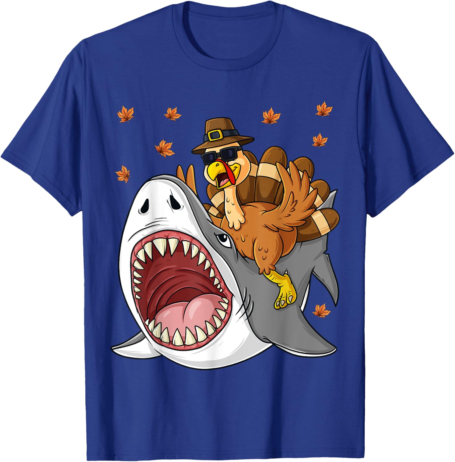 Thanksgiving Turkey Riding Shark Funny Toddler Boys Kids T-Shirt - T-Shirt | Royal
