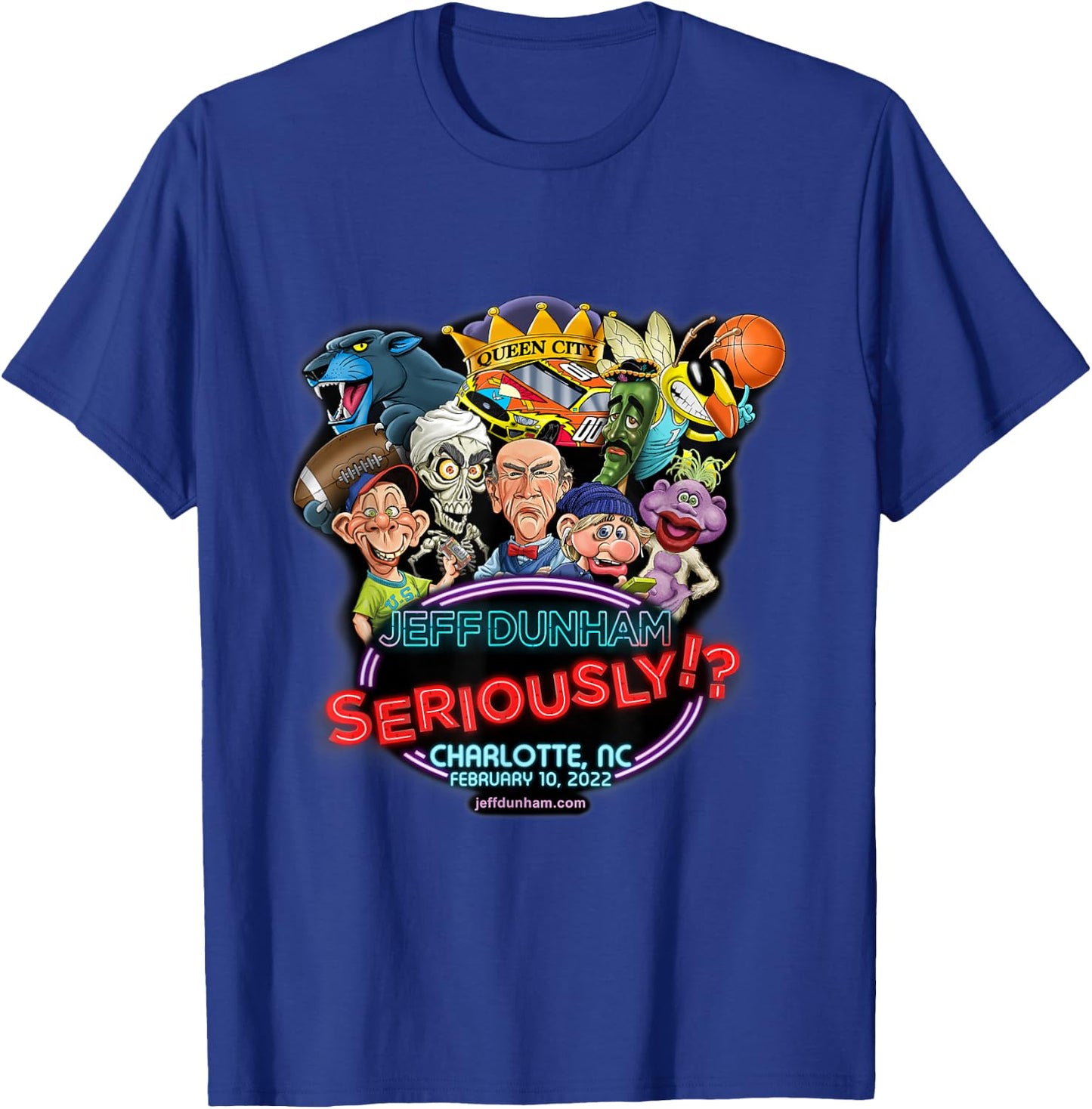 Jeff Dunham Charlotte, NC T-Shirt - T-Shirt | Royal