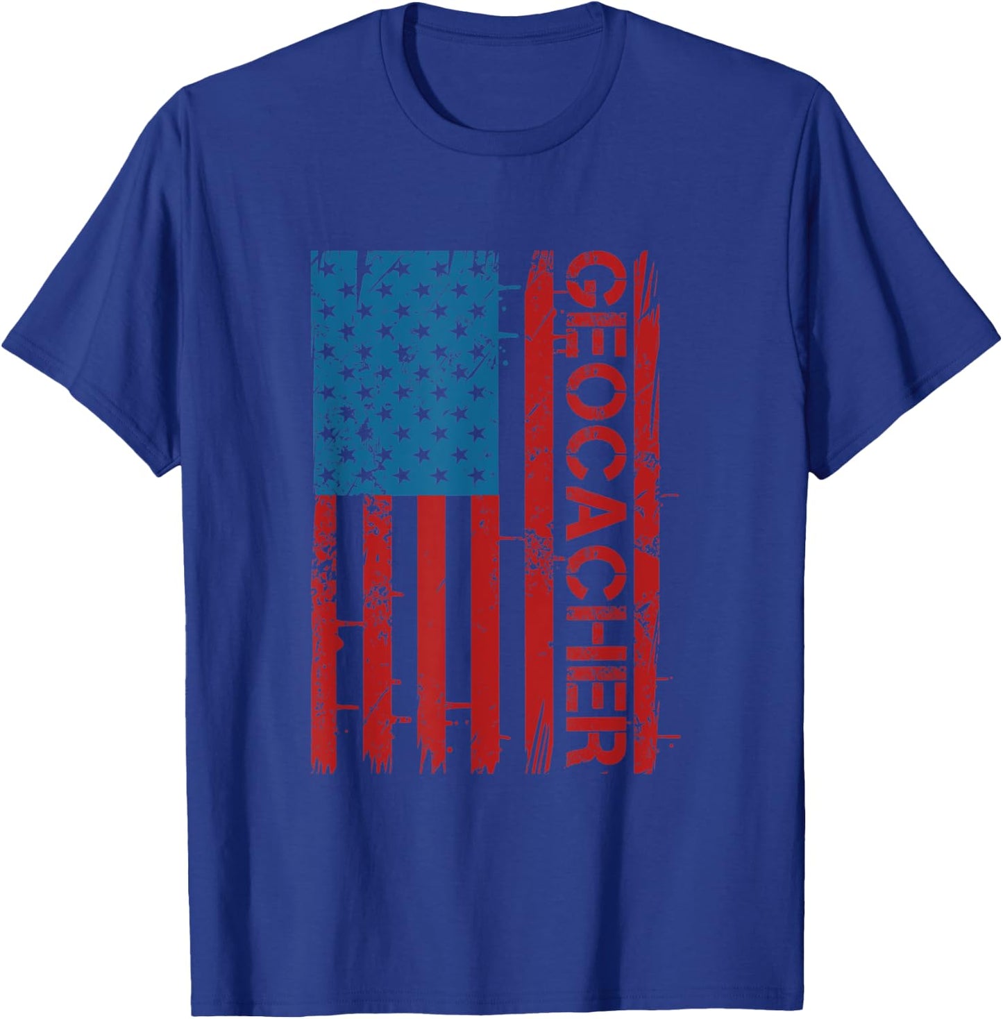 Patriotic American Flag Geocaching Fan For Patriot Geocacher Women Men T-Shirt - T-Shirt | Royal
