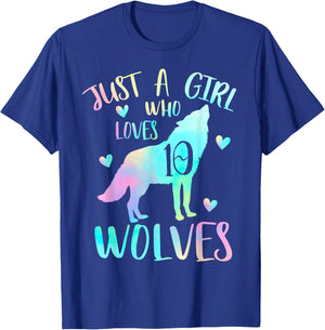 10 Year Wolf Birthday Theme - Just a Girl Who Loves wolves T-Shirt - T-Shirt | Royal