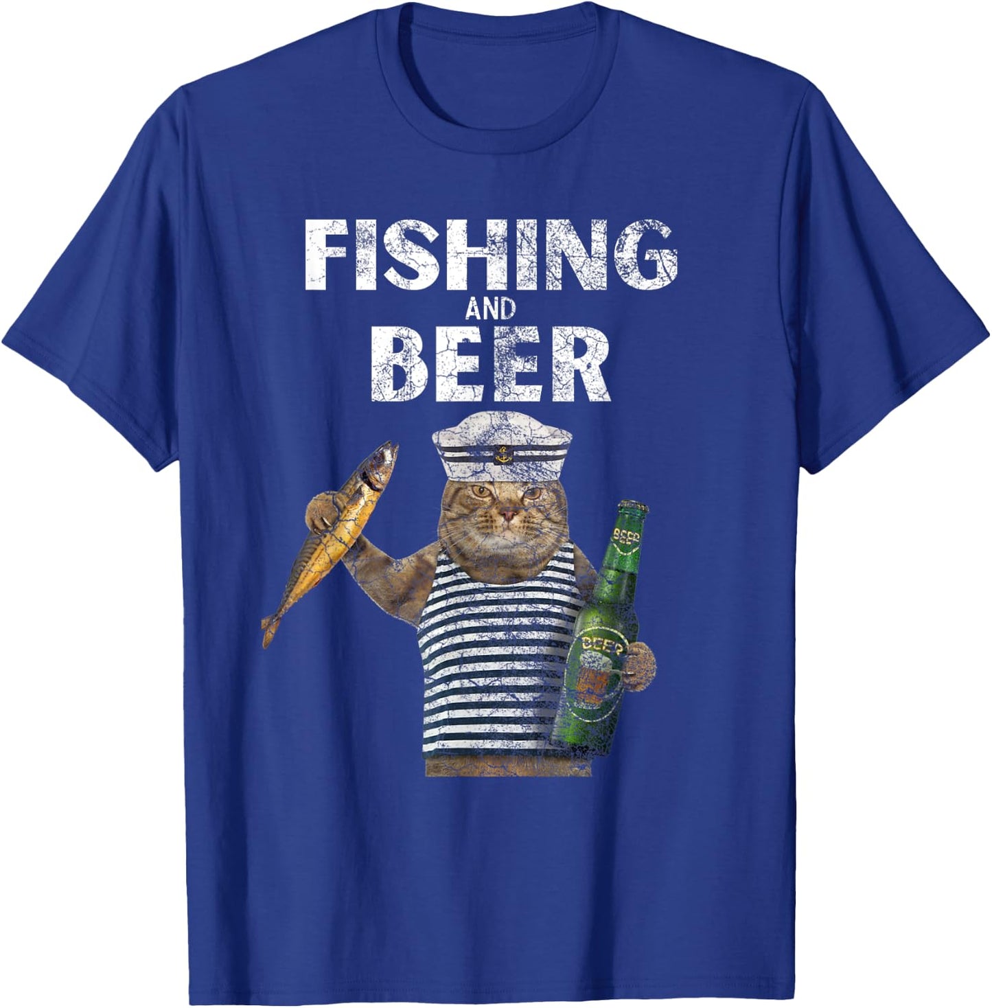 Fishing & Beer Funny Cat T-Shirt - T-Shirt | Royal