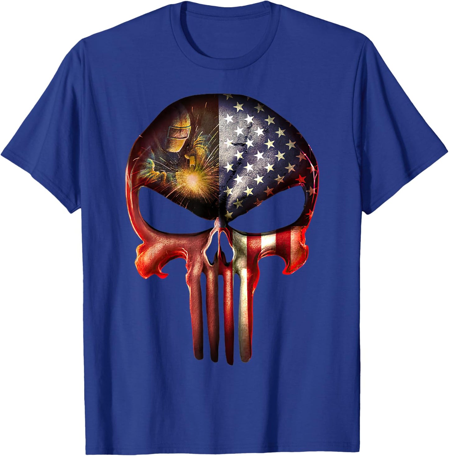 Welder American Flag Black Skull Patriotic Men's T-Shirt - T-Shirt | Royal