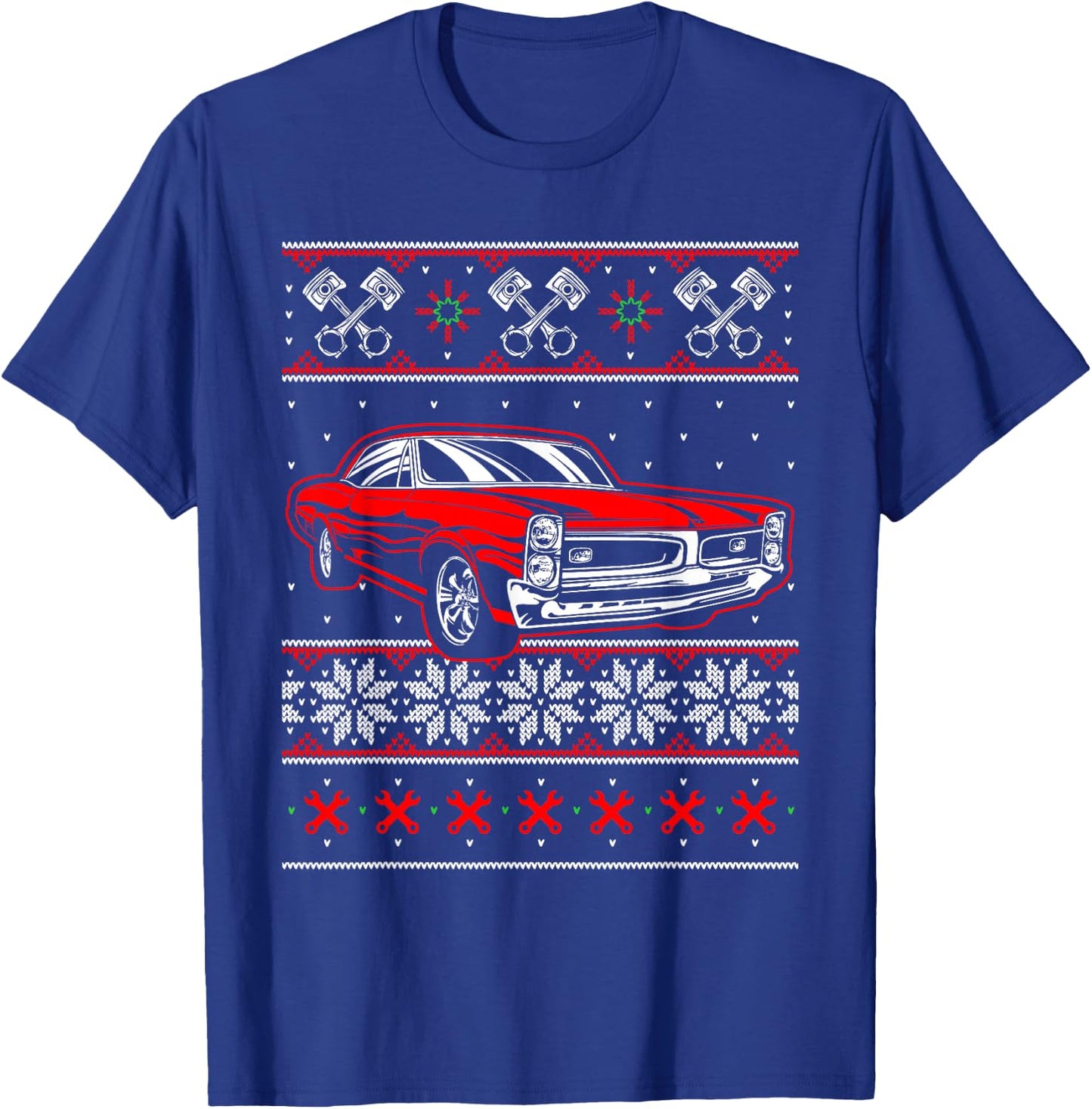 Mechanics Ugly Christmas Sweater Style Muscle Car T-Shirt - T-Shirt | Royal
