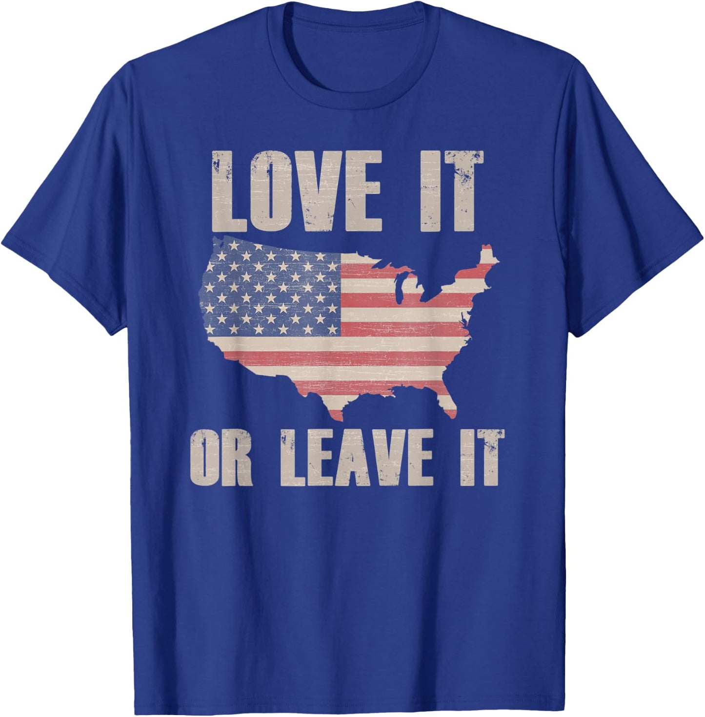 LOVE IT OR LEAVE IT Patriotic Vintage American Flag USA Map Women Kids Men T-Shirt - T-Shirt | Royal