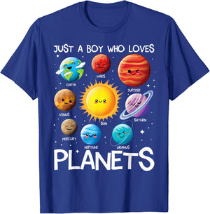 Just A Boy Who Loves Planets Solar System Space Science T-Shirt - T-Shirt | Royal