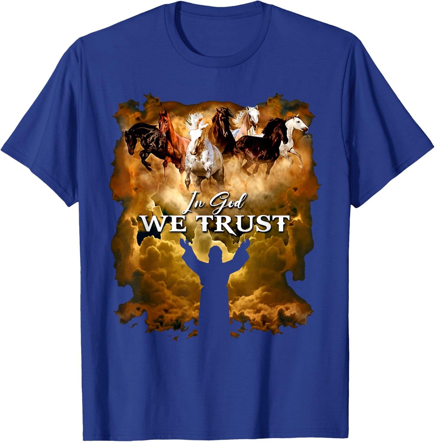 Jesus Horse In God We Trust - Christian , -Adults, -Kids, Black, Small, Short Sleeve T-Shirt - T-Shirt | Royal