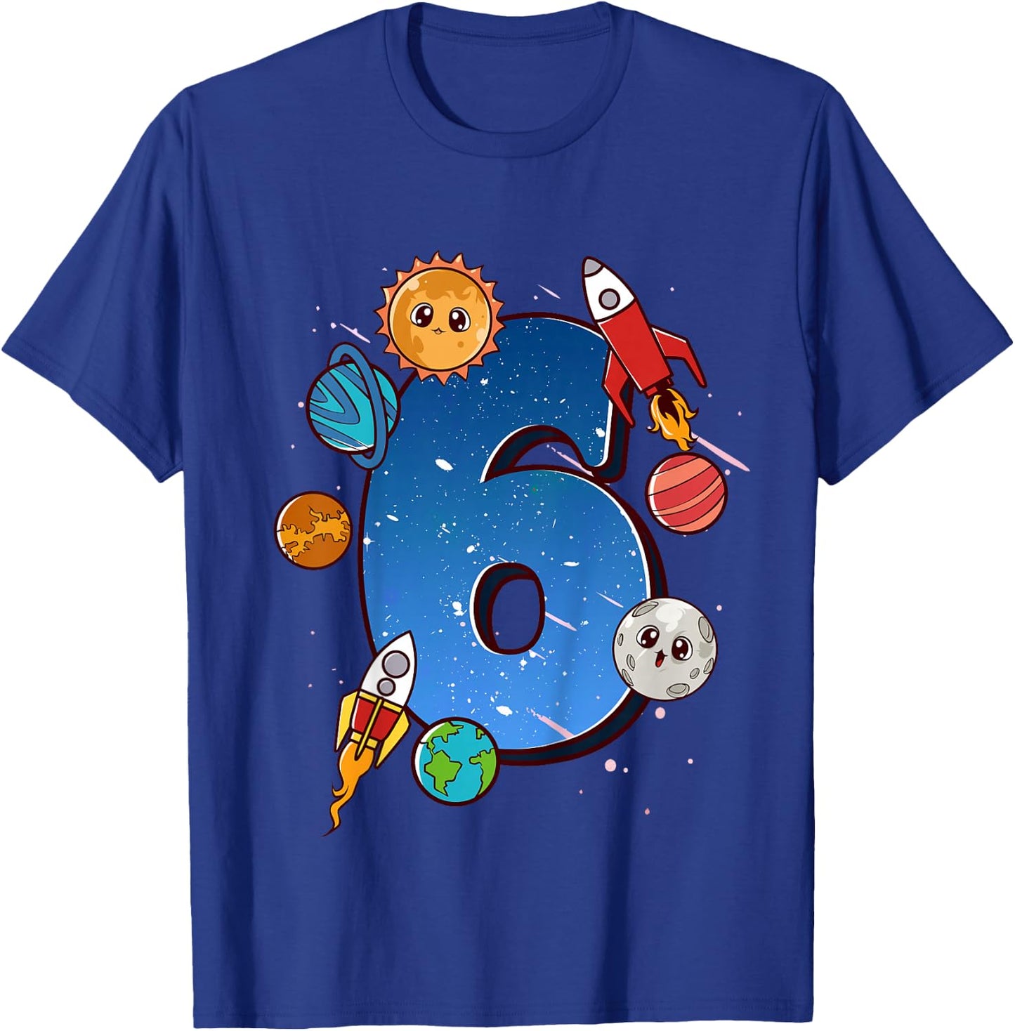 Boys 6th Birthday Party Outfit 6 Years Old Space Planets T-Shirt - T-Shirt | Royal