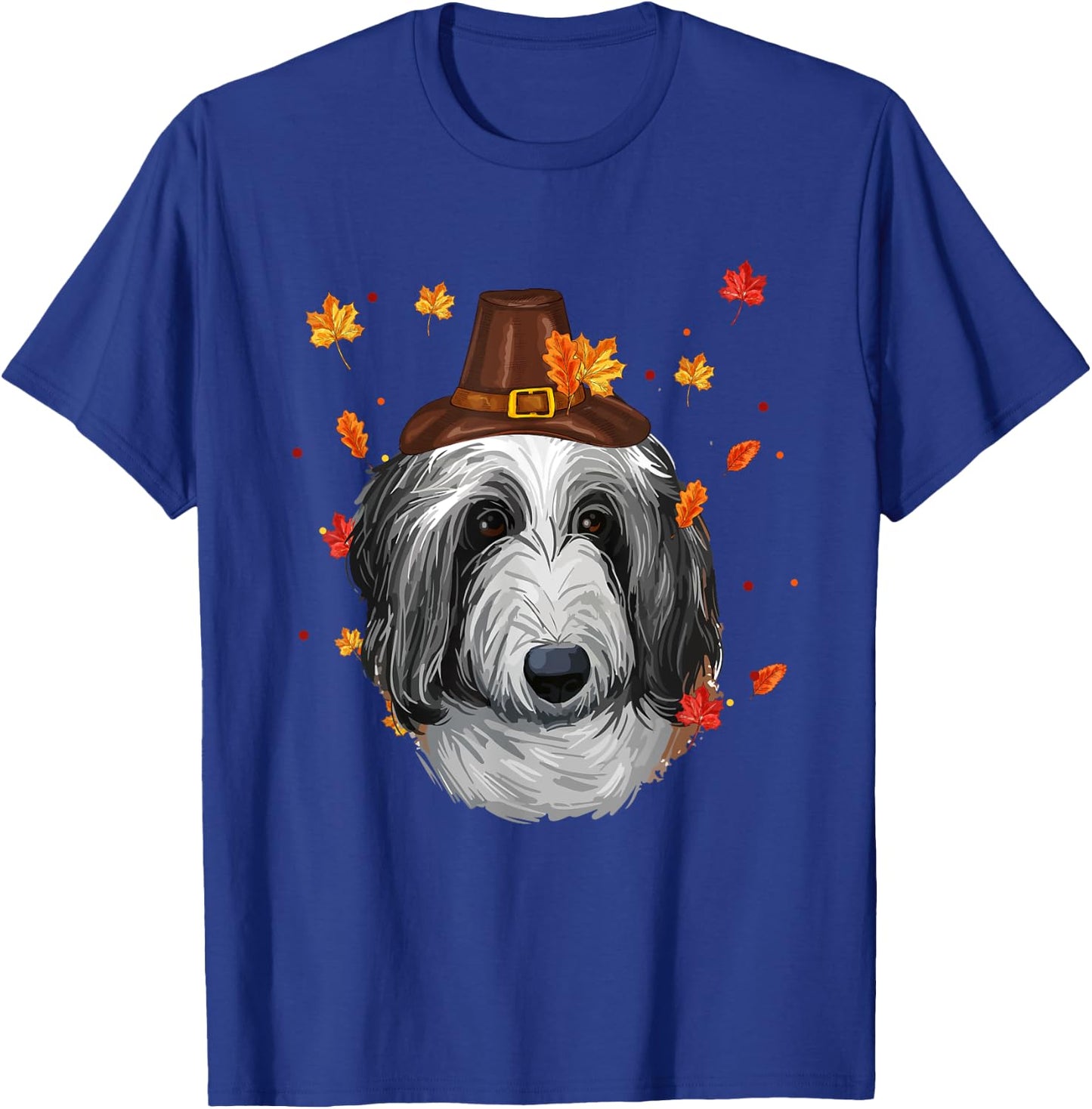English Sheepdog Dog Pilgrim Hat Fall Happy Thanksgiving Day Women Girls Kids T-Shirt - T-Shirt | Royal