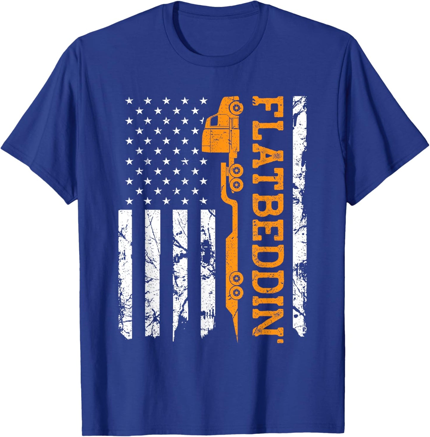 American Flag Flatbed Truck, Patriotic Flatbed Trucker T-Shirt - T-Shirt | Royal