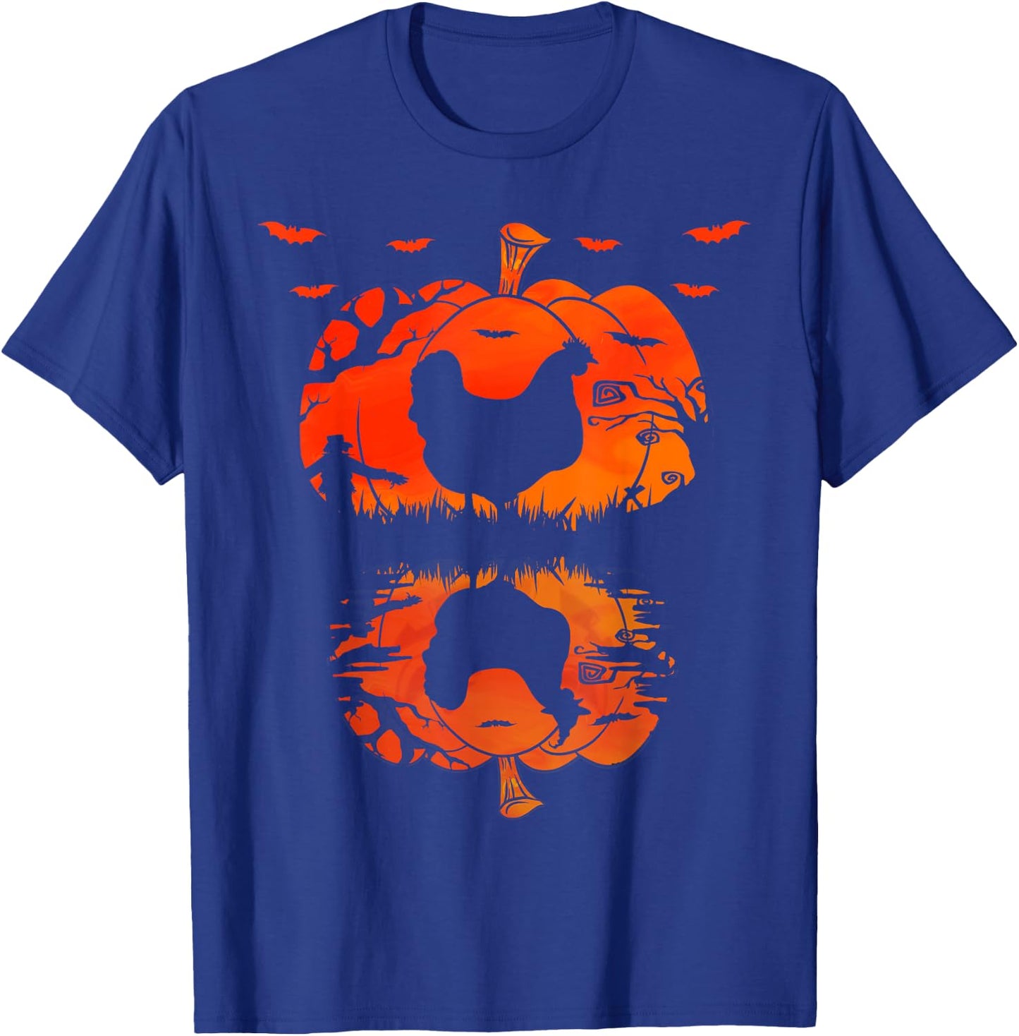 Chicken Silhouette Pumpkin Halloween Funny Chicken Witch T-Shirt - T-Shirt | Royal