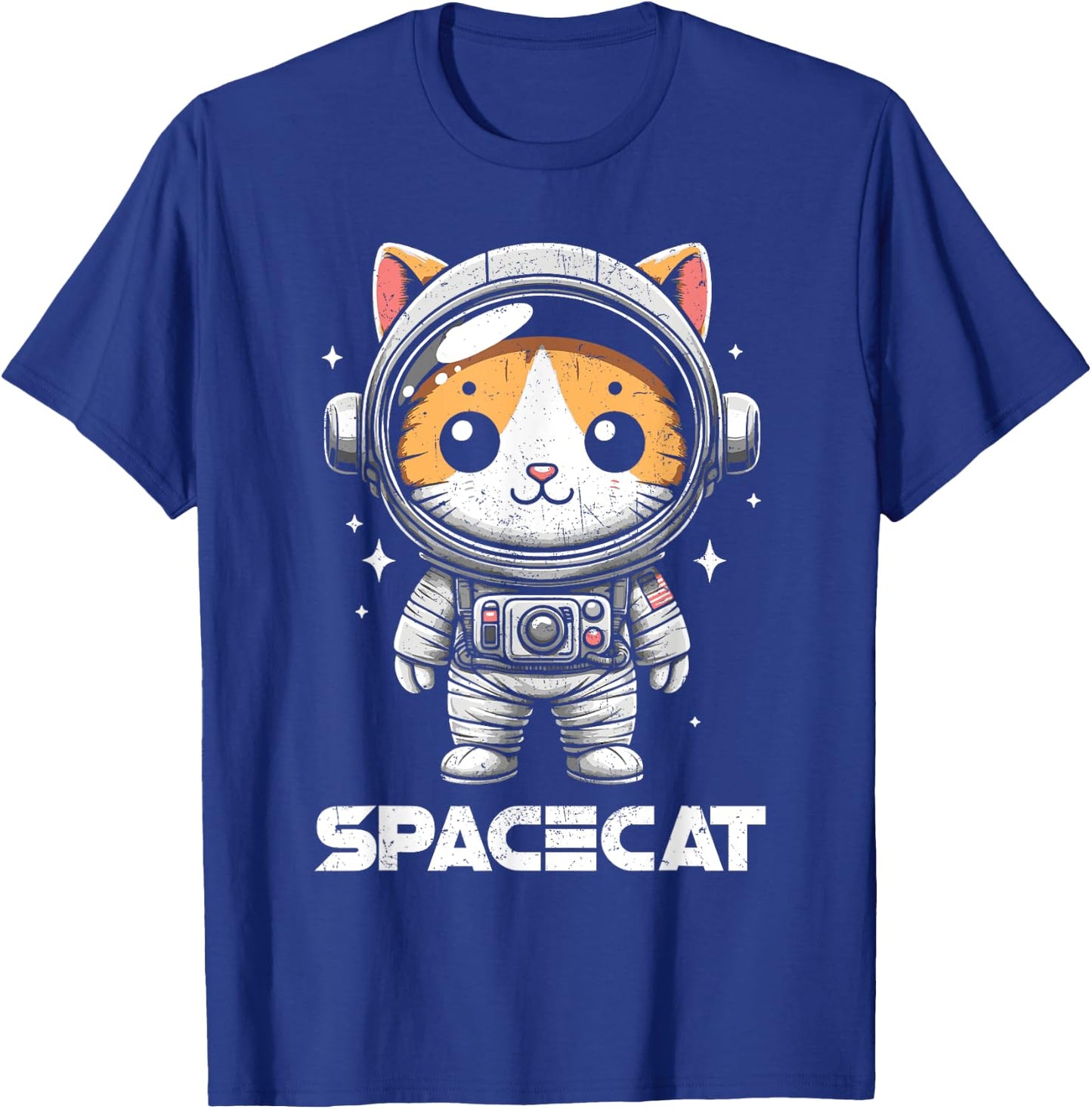 Spacecat Astronaut Cat Kitten Spaceman Cosmonaut Distressed T-Shirt - T-Shirt | Royal