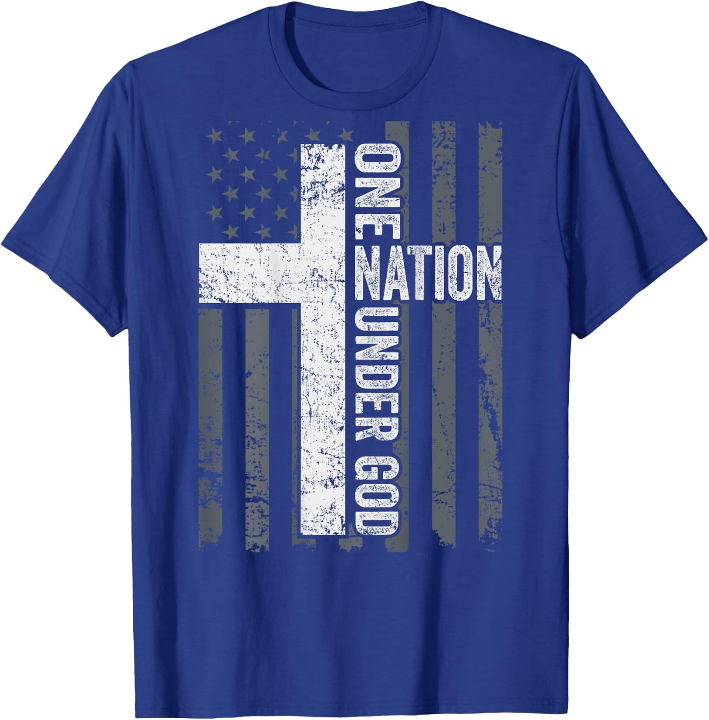 ONE NATION UNDER GOD - Christian Worship Cross Flag -ON BACK T-Shirt - T-Shirt | Royal