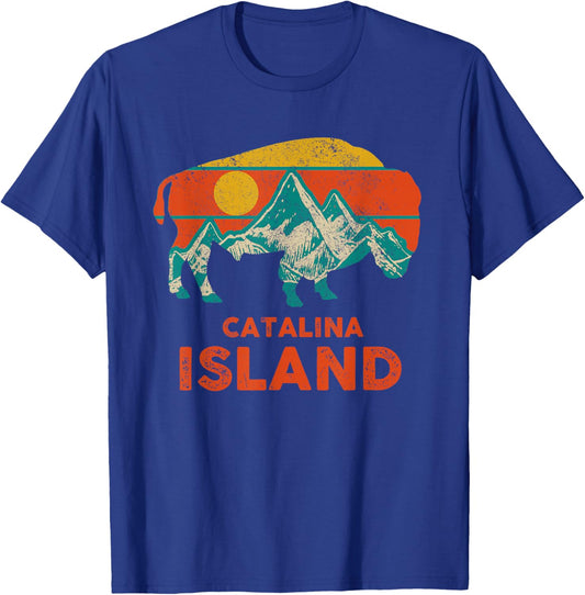 Catalina Island Vintage Bison Buffalo America Souvenir T-Shirt - T-Shirt | Royal