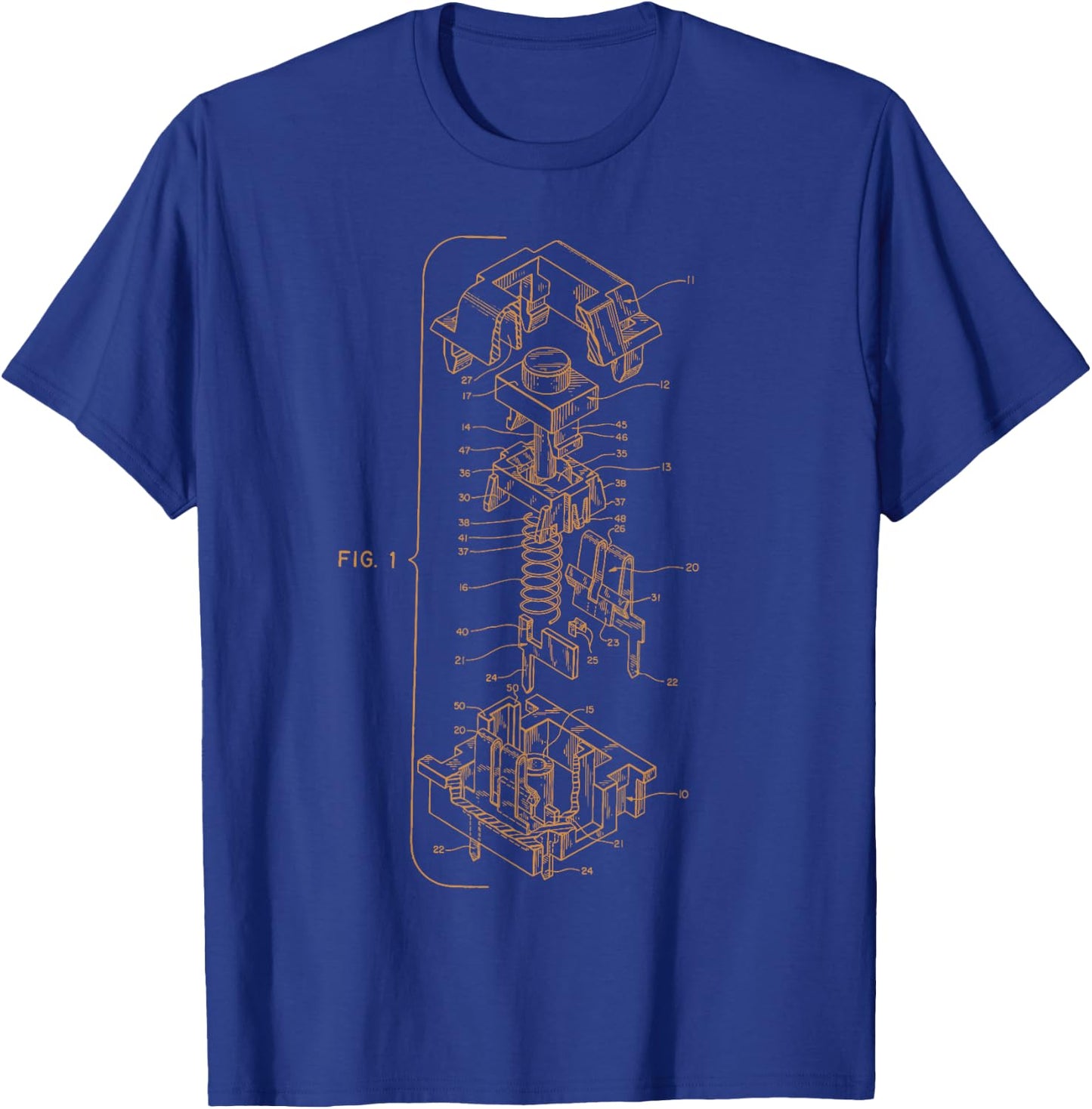 Click Clack Threads Mechanical Keyboard Key Patent Design Drawing T-Shirt - T-Shirt | Royal