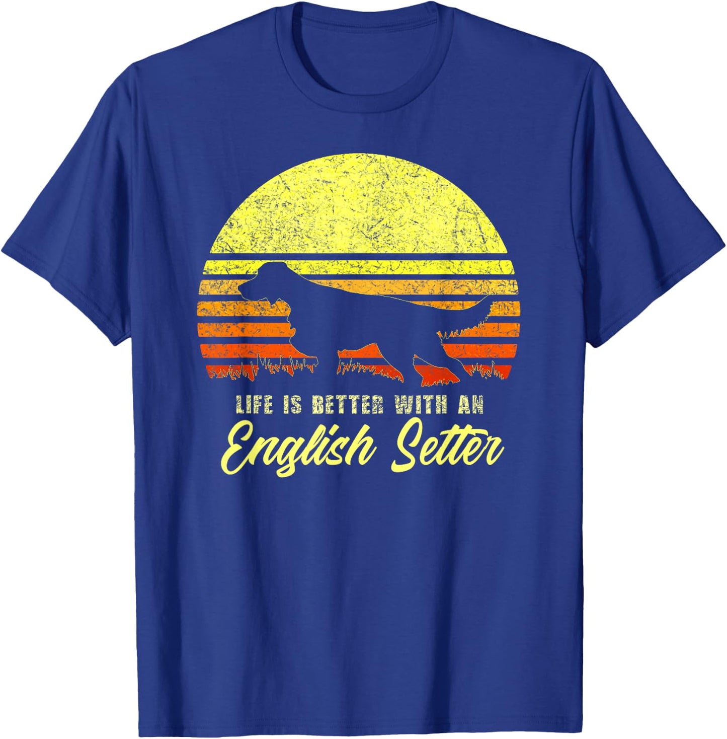 English Setter Hunting Bird Dog Lover Vintage Retro Sun Gift Men Women Kids T-Shirt - T-Shirt | Royal