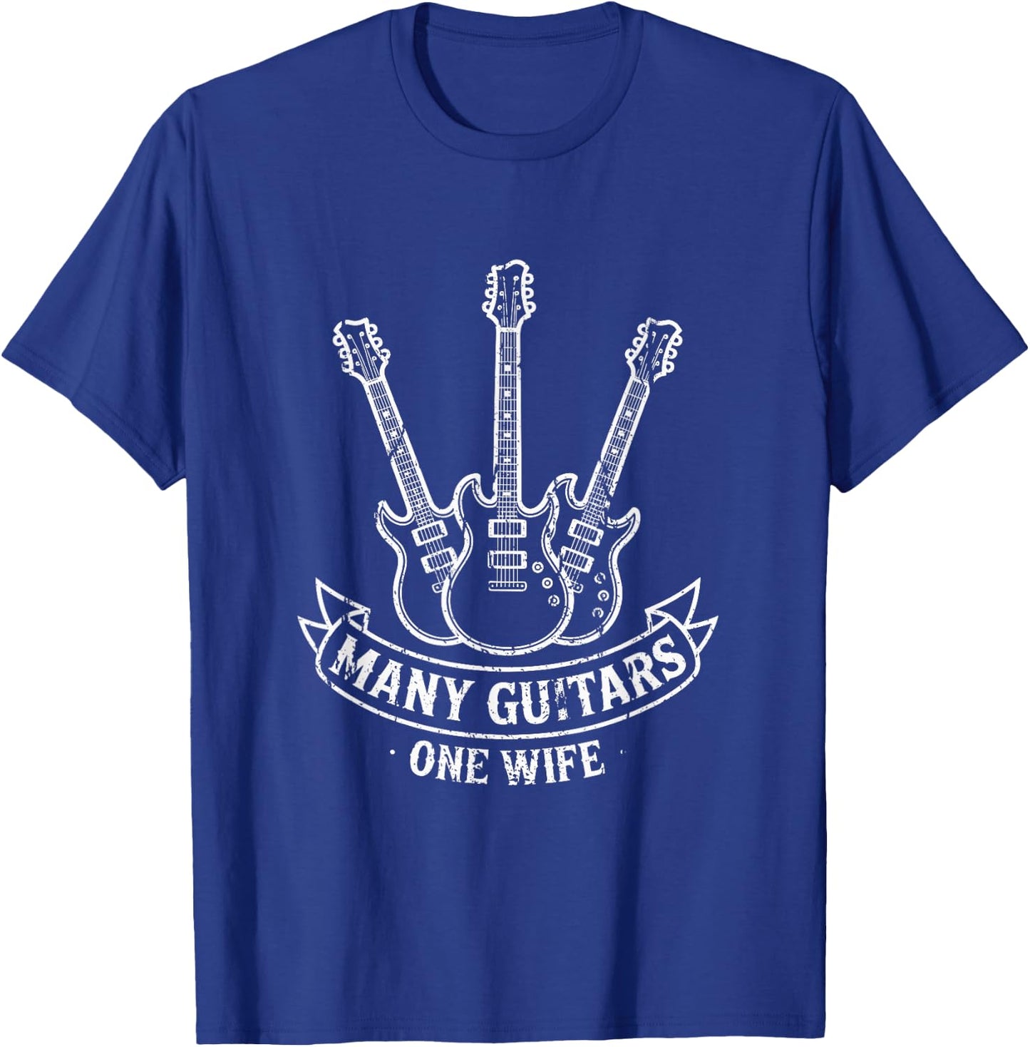 Funny Many Guitars One Wife Married Guitarist T-Shirt - T-Shirt | Royal