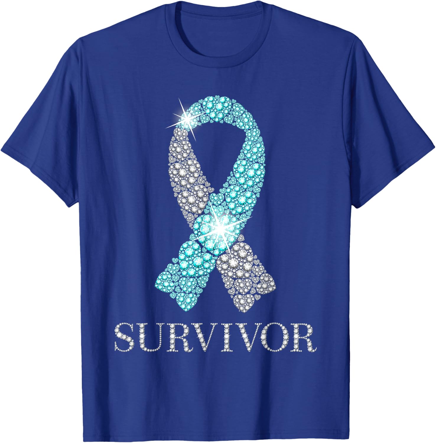 Cervical Cancer Survivor Teal & White Ribbon Awareness T-Shirt - T-Shirt | Royal