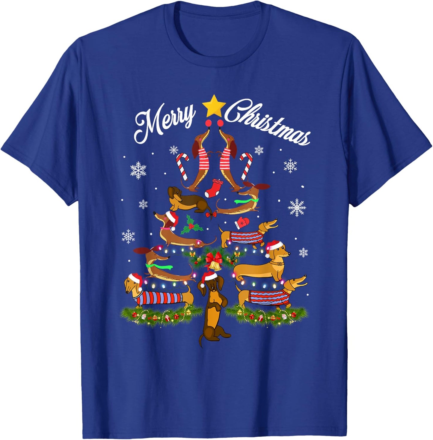 Dachshund Merry Christmas Tree Light Funny Dackel Dachshund T-Shirt - T-Shirt | Royal