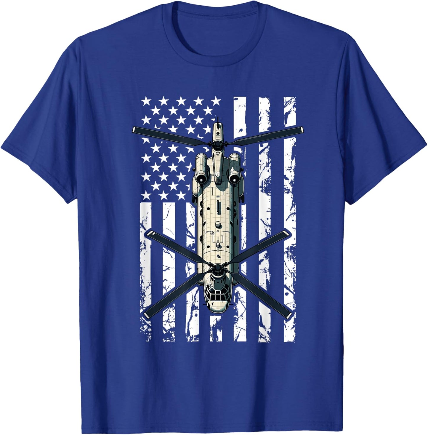 CH 47 Chinook Helicopter Pilot USA Flag Retired Veteran T-Shirt - T-Shirt | Royal