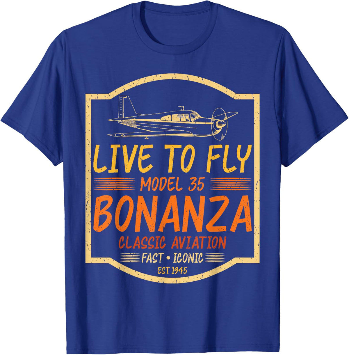 Vintage Airplane Shirt Airplane Bonanza Live To Fly Model T-Shirt - T-Shirt | Royal
