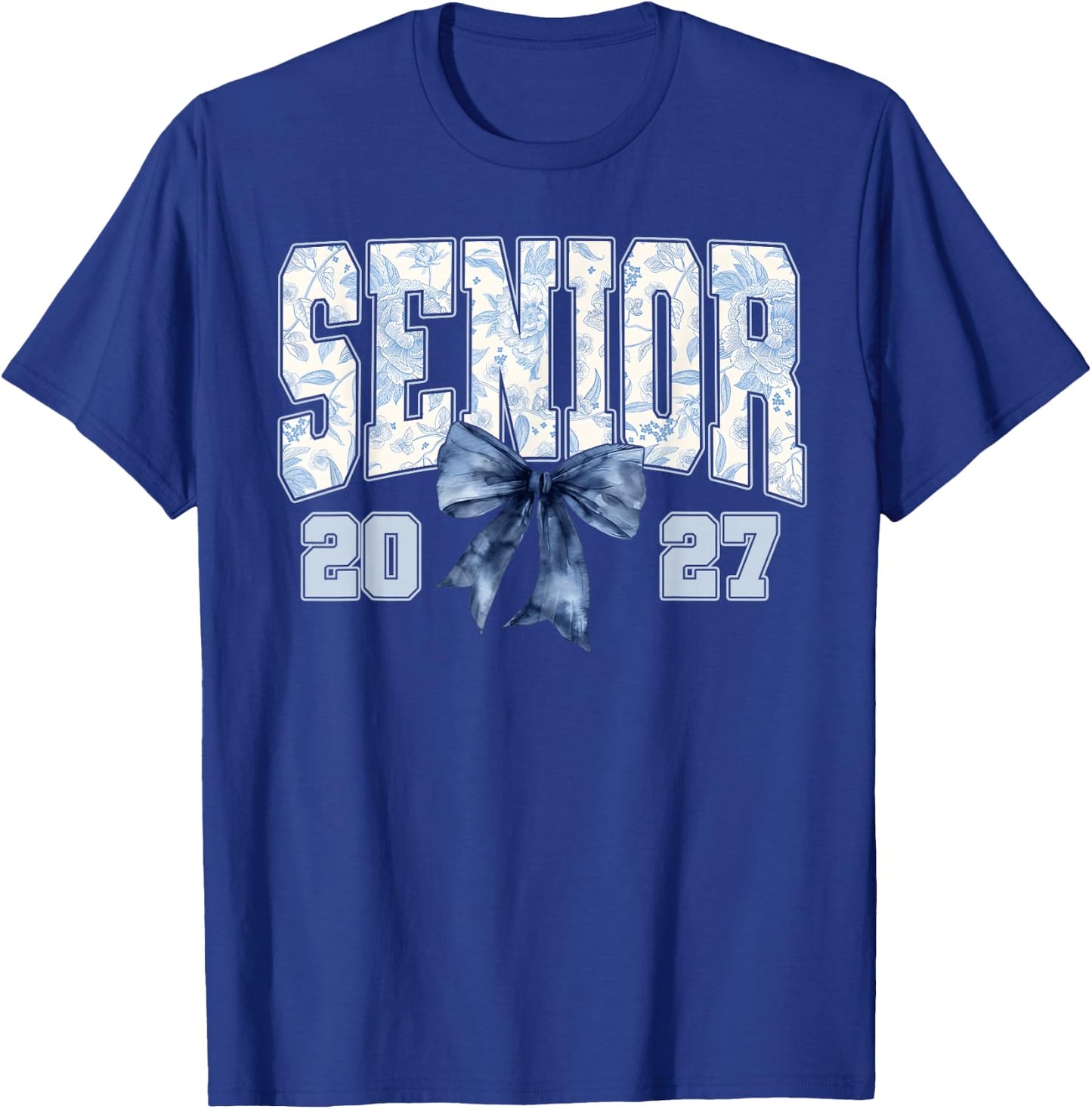 Senior 2027 Blue Floral Coquette Graduation Girl T-Shirt - T-Shirt | Royal