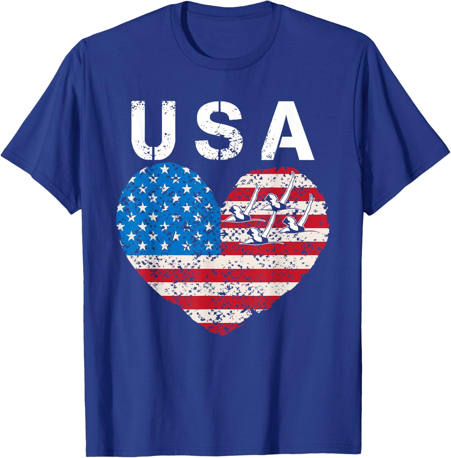 USA artistic swimming team American flag heart US Swim Aqua T-Shirt - T-Shirt | Royal