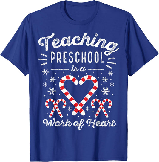 Christmas Candy Cane Work of Heart Pre-K & Preschool Teacher Women Kids T-Shirt - T-Shirt | Royal