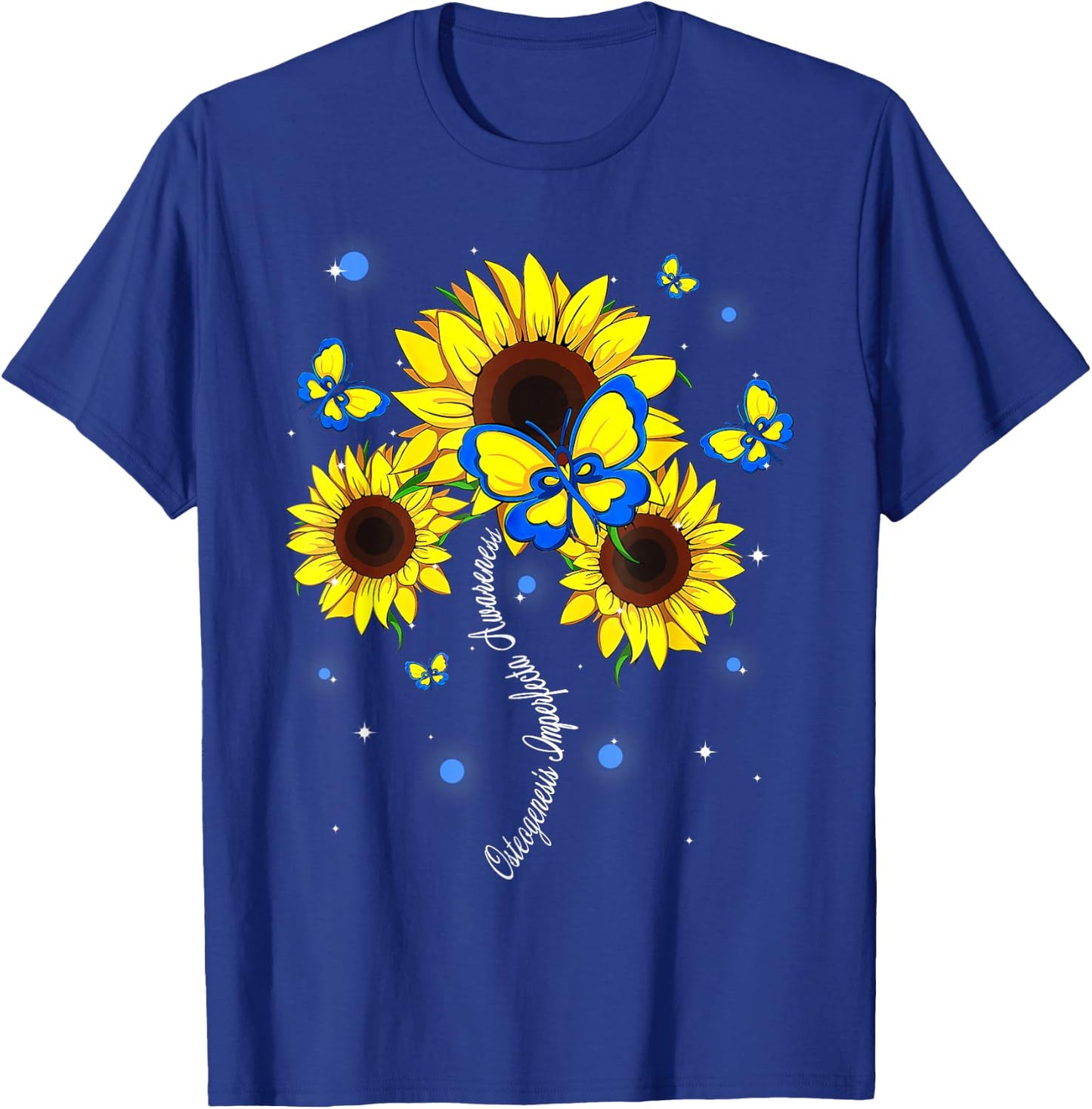 Osteogenesis Imperfecta Awareness Sunflower Butterfly Ribbon T-Shirt - T-Shirt | Royal