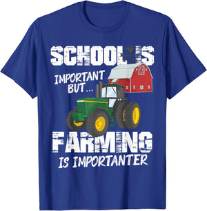 School Is Important But Farming Is Importanter Vintage Farm T-Shirt - T-Shirt | Royal