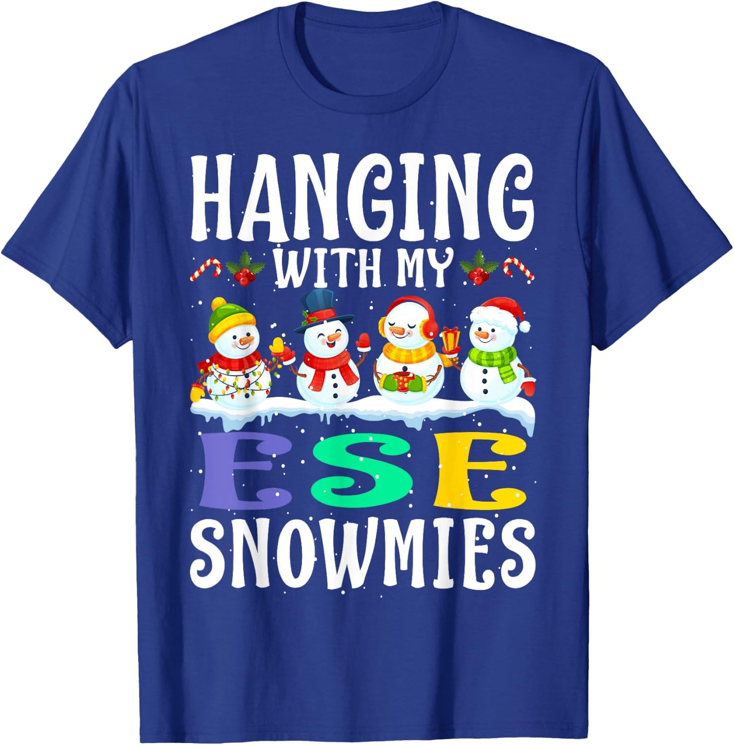 Hanging With My Ese Snowmies Teacher Christmas Gift Men Women Kids T-Shirt - T-Shirt | Royal
