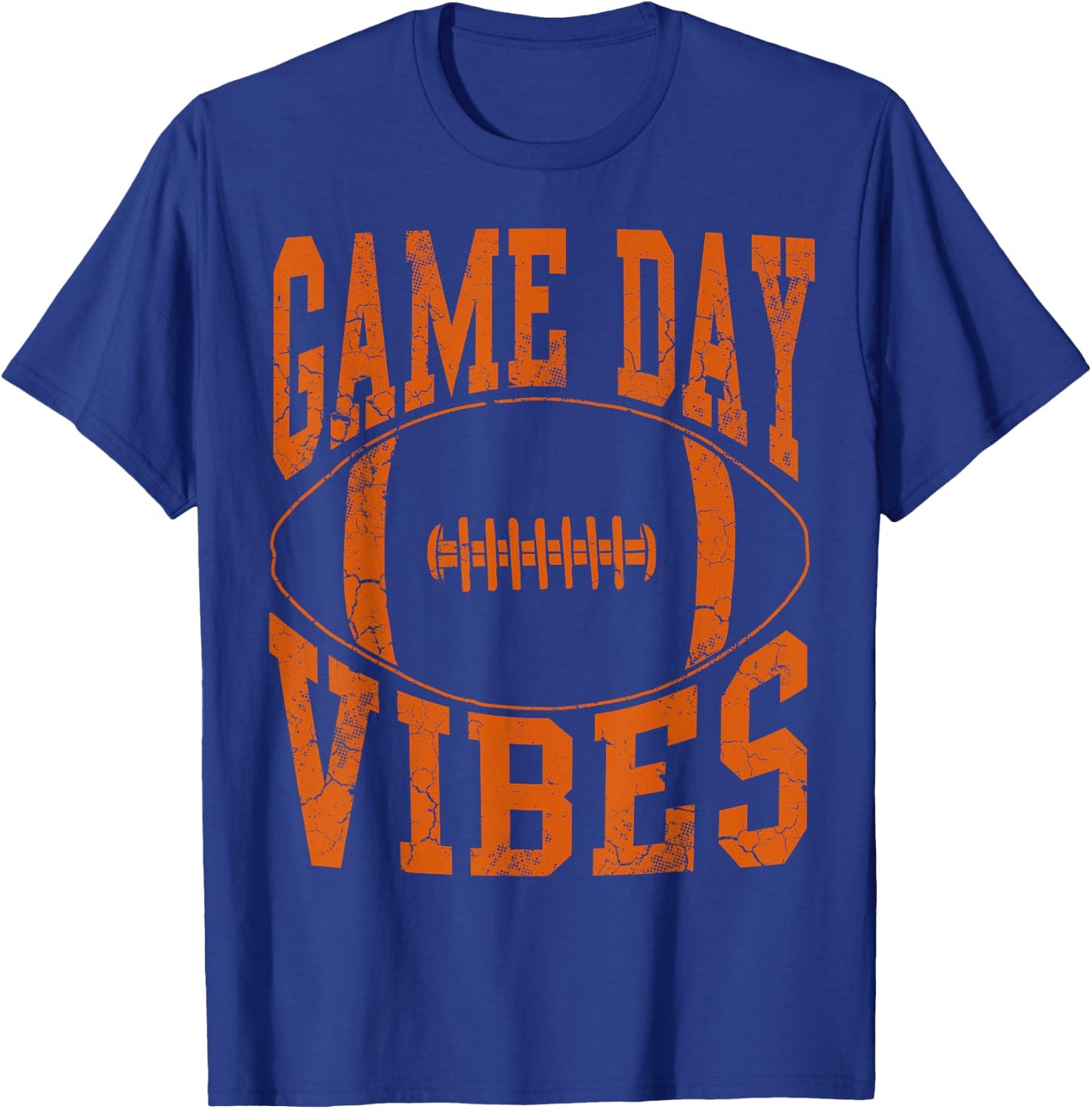 Game Day Vibes Orange Football Vintage Distressed T-Shirt - T-Shirt | Royal