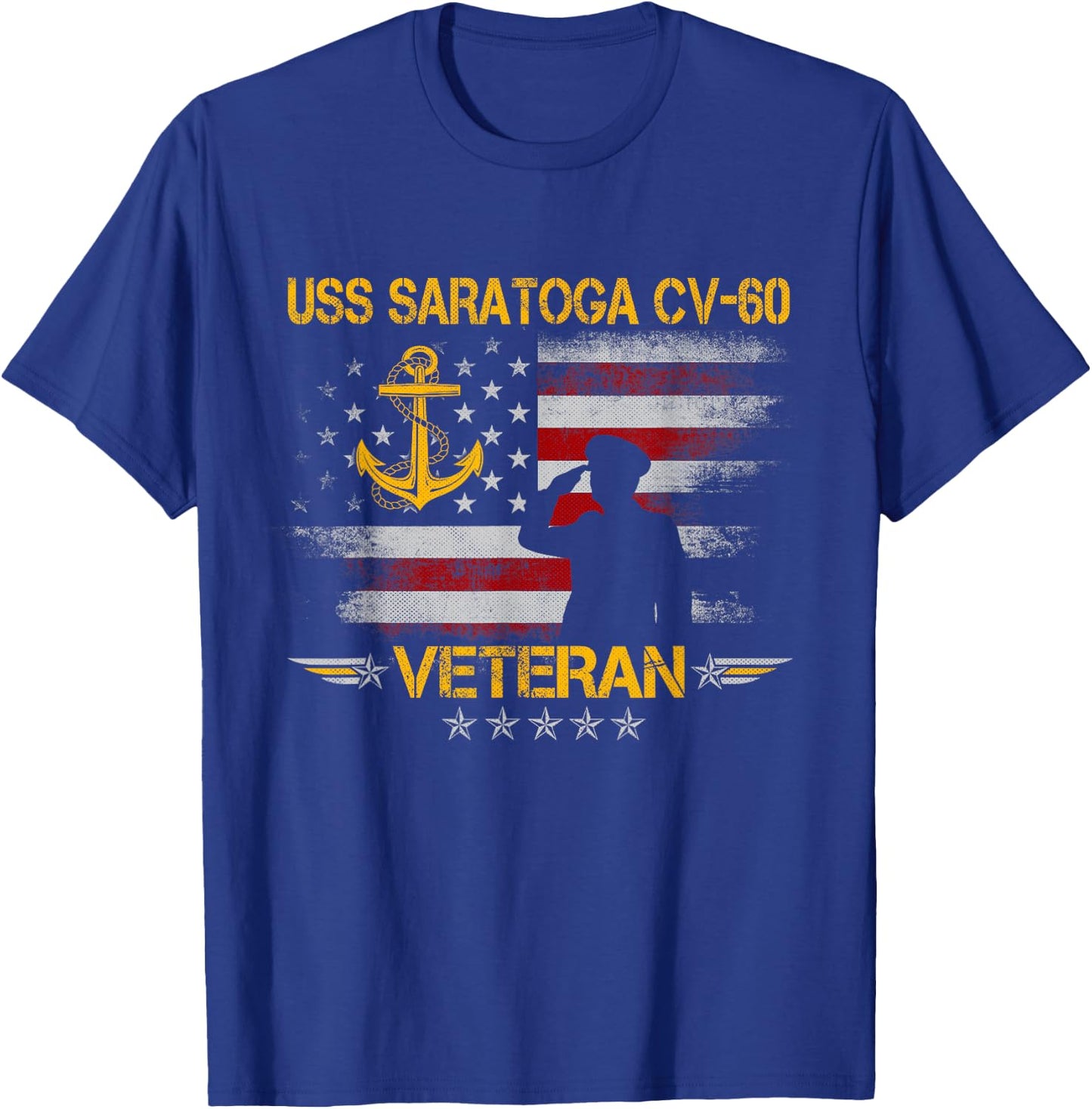 USS Saratoga CV-60 Aircraft Carrier Veteran Flag Vintage T-Shirt - T-Shirt | Royal