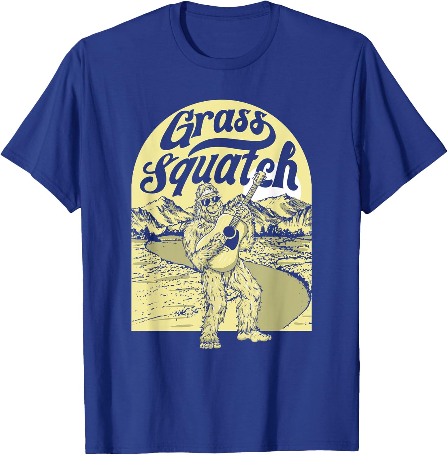 Grass Squatch Funny Acoustic Guitar Bigfoot Bluegrass T-Shirt - T-Shirt | Royal