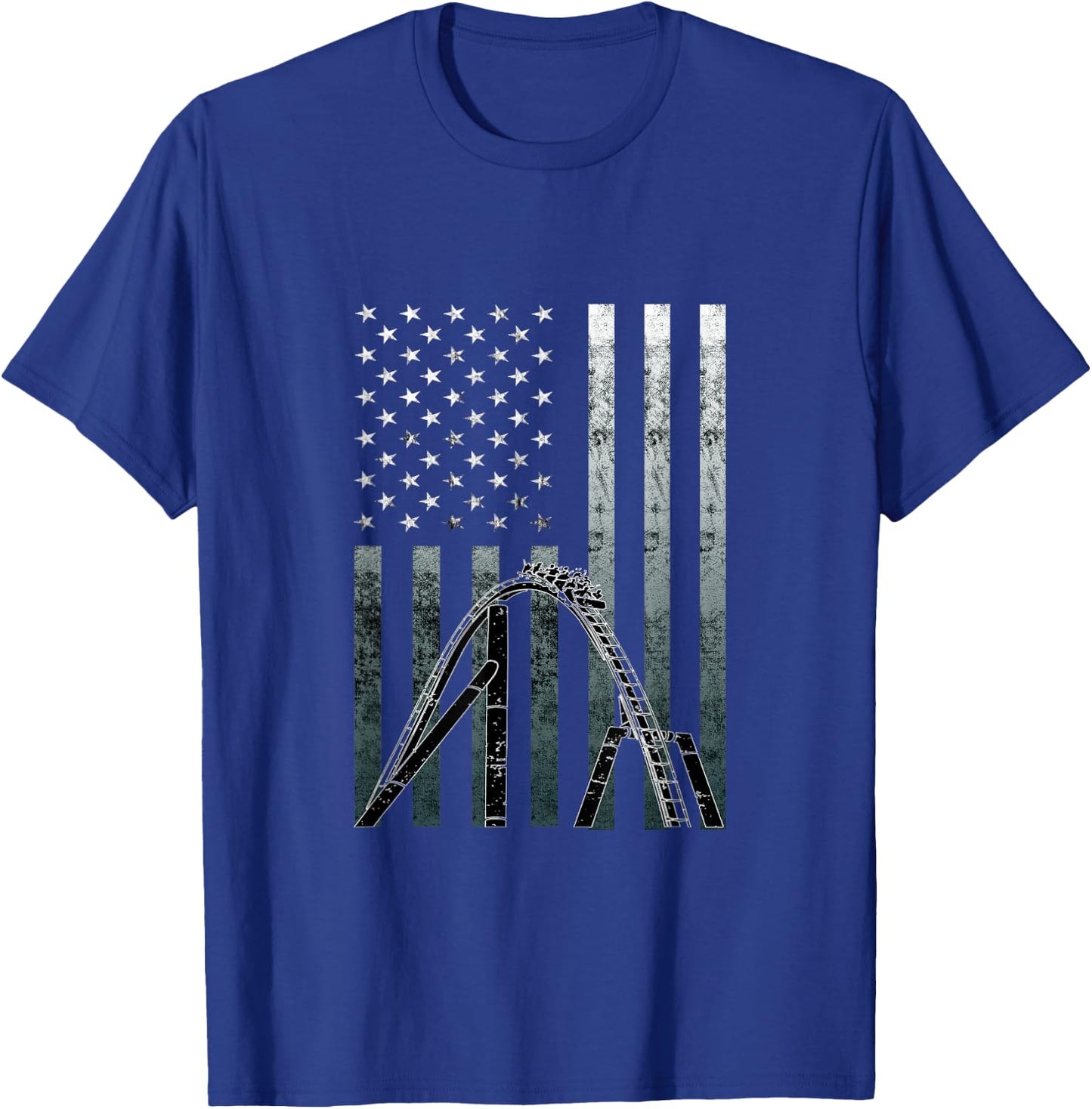 Roller Coaster Vintage USA Flag Theme Park Carnival Ride T-Shirt - T-Shirt | Royal