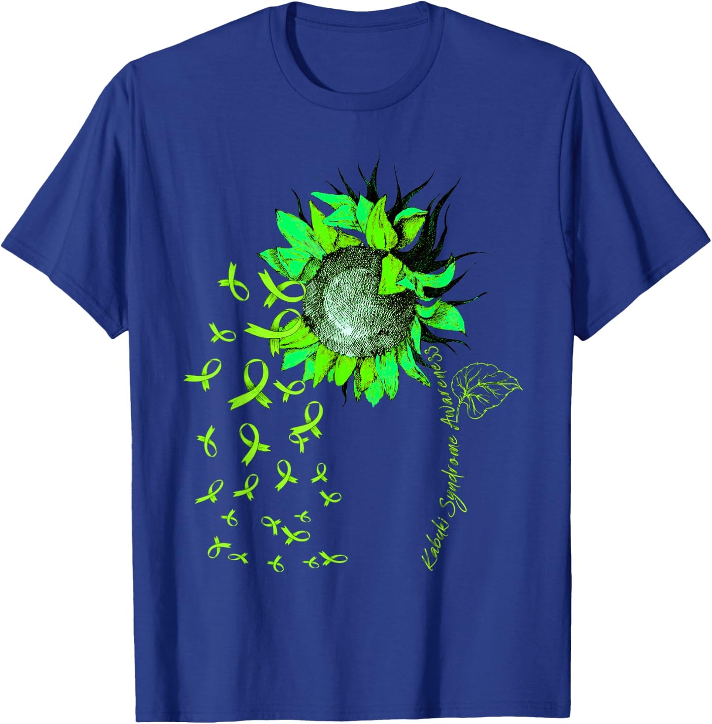 KABUKI SYNDROME AWARENESS Sunflower Lime Ribbon T-Shirt - T-Shirt | Royal