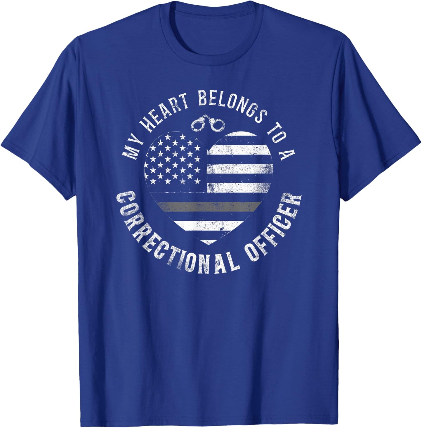 Correctional Officer Girlfriend Wife Heart American Flag T-Shirt - T-Shirt | Royal