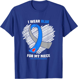 I Wear Blue For My Niece Type 1 Diabetes Awareness T-Shirt - T-Shirt | Royal