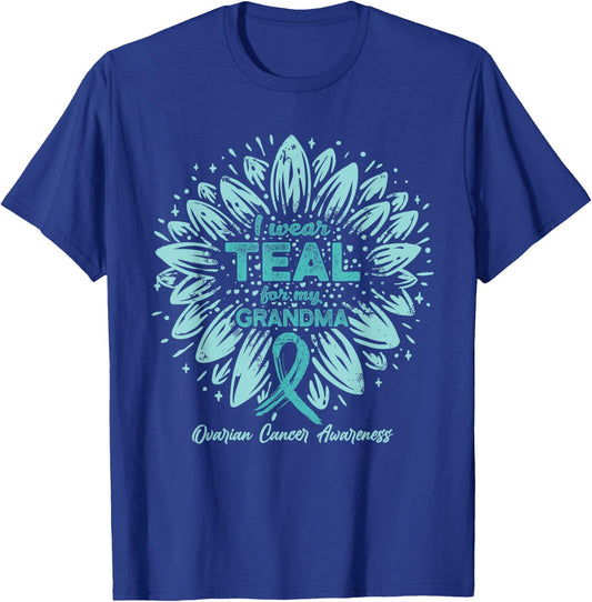 I Wear Teal For My Grandma - Teal Sunflower Ovarian Cancer T-Shirt - T-Shirt | Royal