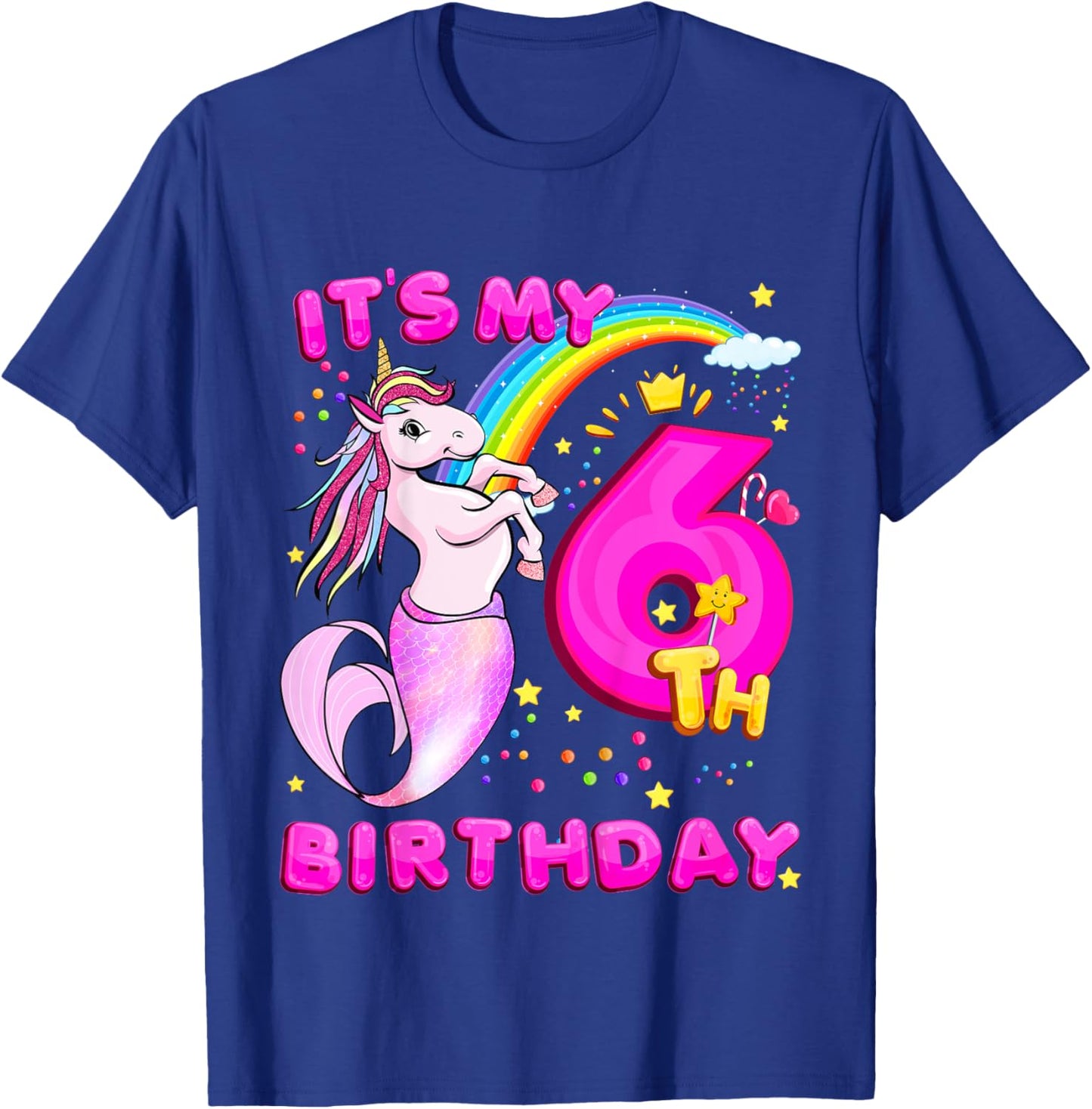6th Birthday Unicorn Mermicorn Mermaid Gifts For Girls T-Shirt - T-Shirt | Royal
