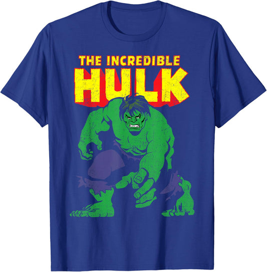 Marvel Classic The Incredible Hulk Distressed Portrait Small T-Shirt - T-Shirt | Royal