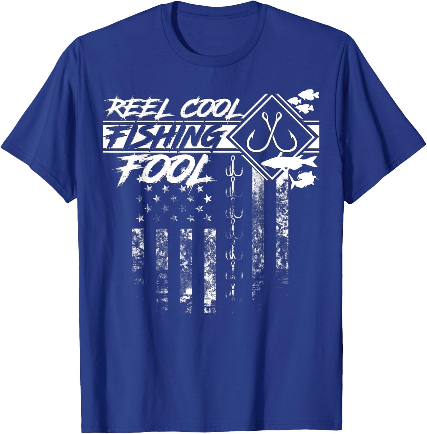 Reel Cool Fishing Fool American Flag Shirt Men T-Shirt - T-Shirt | Royal