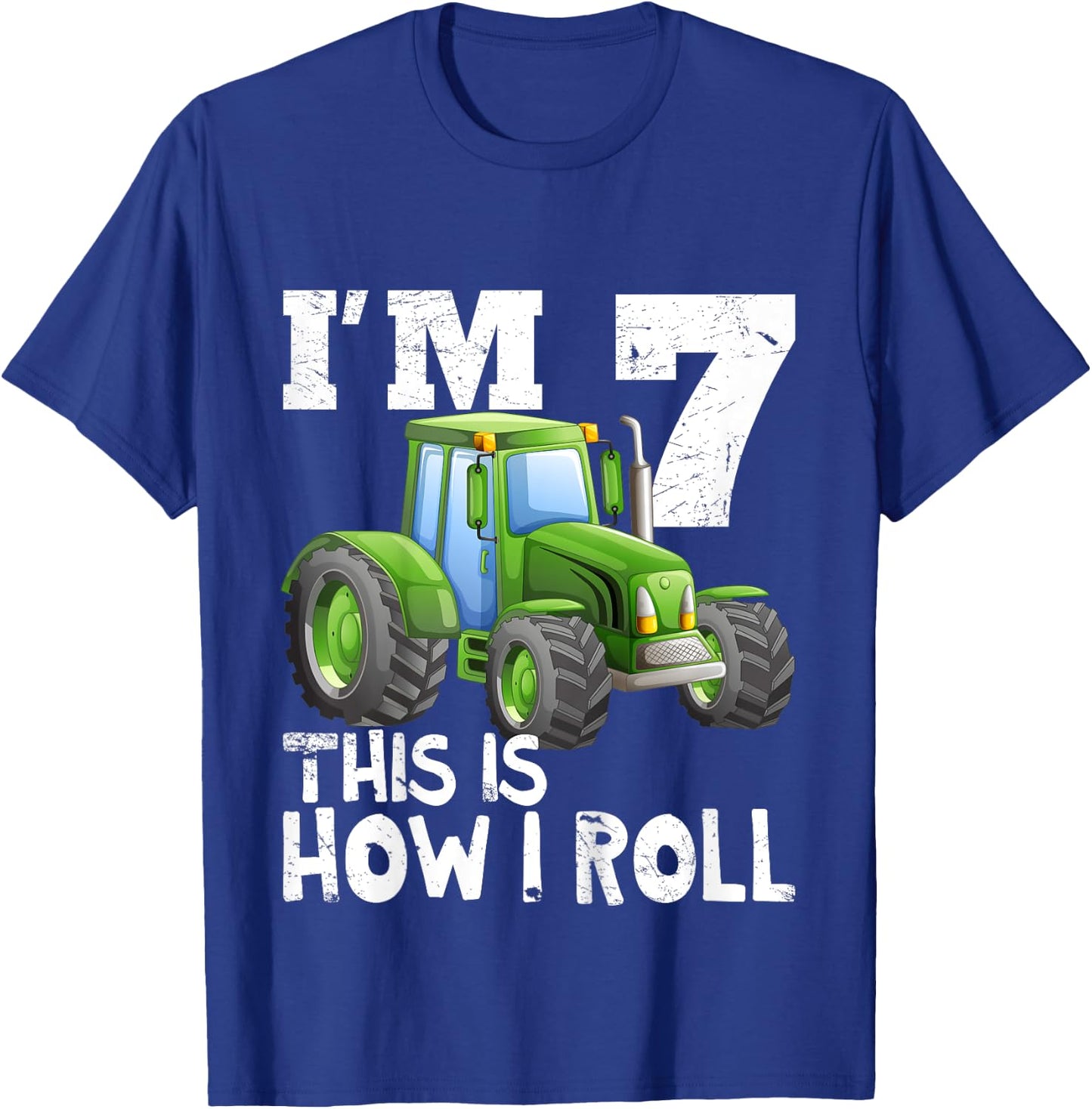 Kids Farm Tractor 7th Birthday Party Shirt 7 Years Old T-Shirt - T-Shirt | Royal