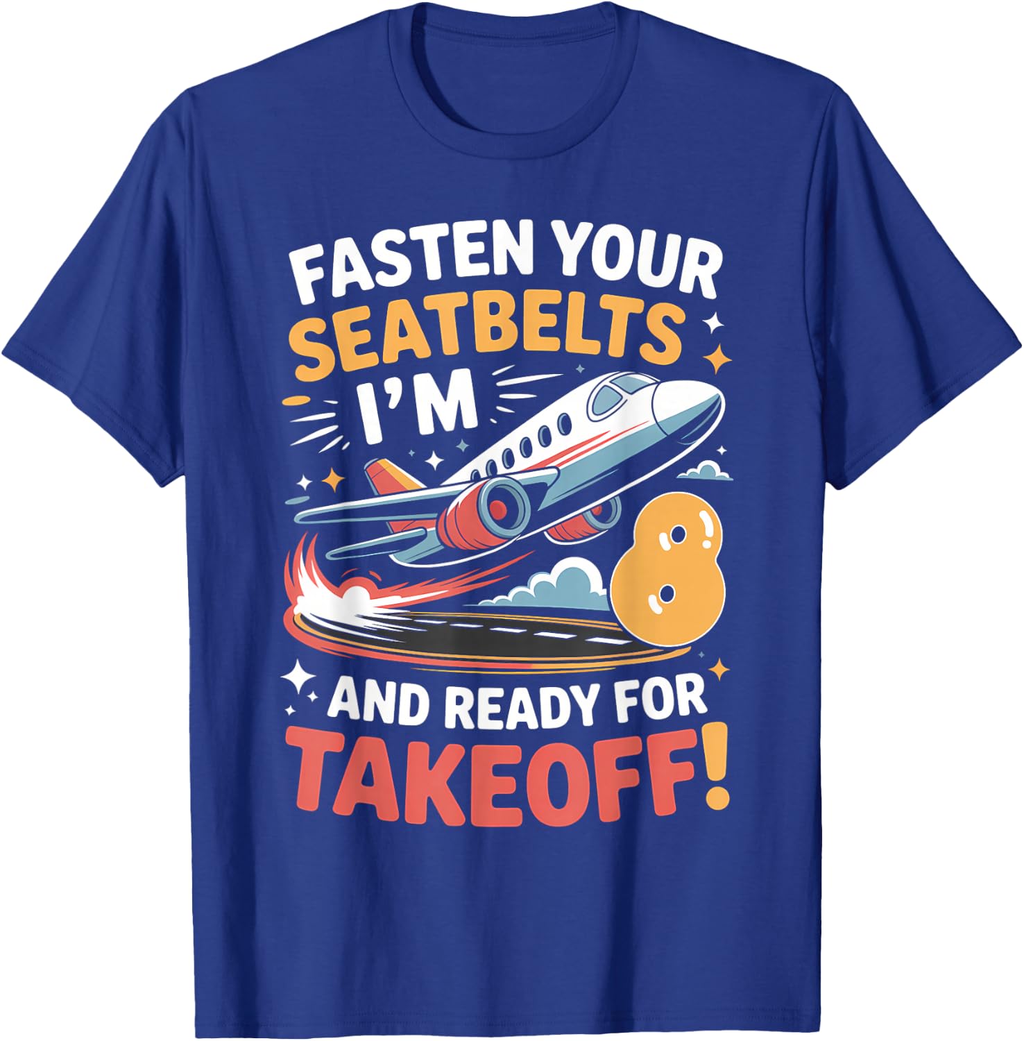 8th Birthday Airplane Take Off Boys Kids 8 Bday Funny Plane T-Shirt - T-Shirt | Royal