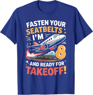 8th Birthday Airplane Take Off Boys Kids 8 Bday Funny Plane T-Shirt - T-Shirt | Royal