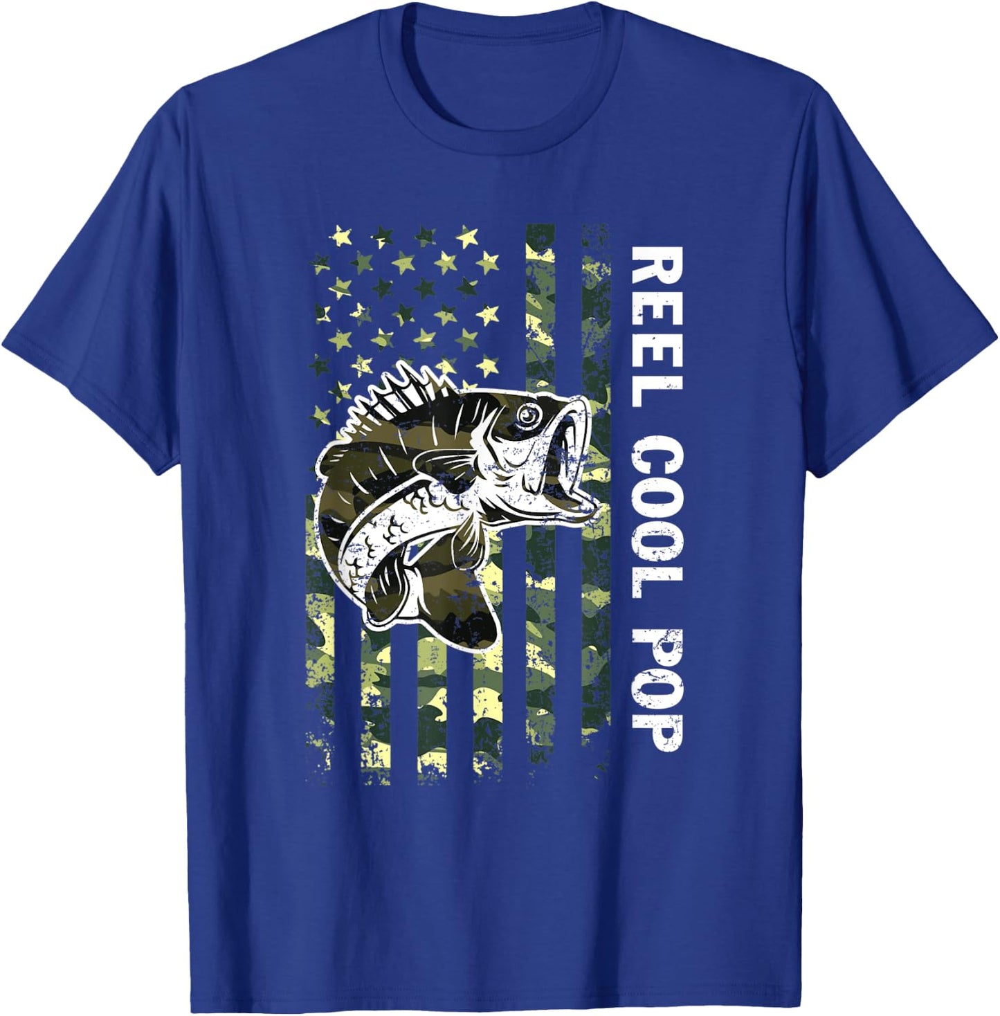 Father's Day Reel Cool Pop Fish Camouflage American Flag T-Shirt - T-Shirt | Royal