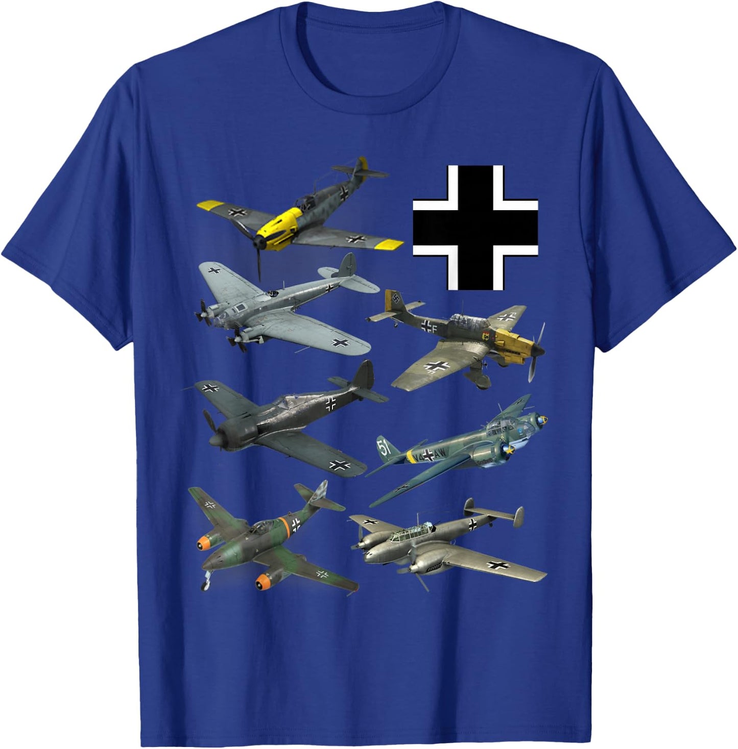 WW2 German Fighter Planes JU-87 Stuka Bf 109 ME 262 Fw190 T-Shirt - T-Shirt | Royal
