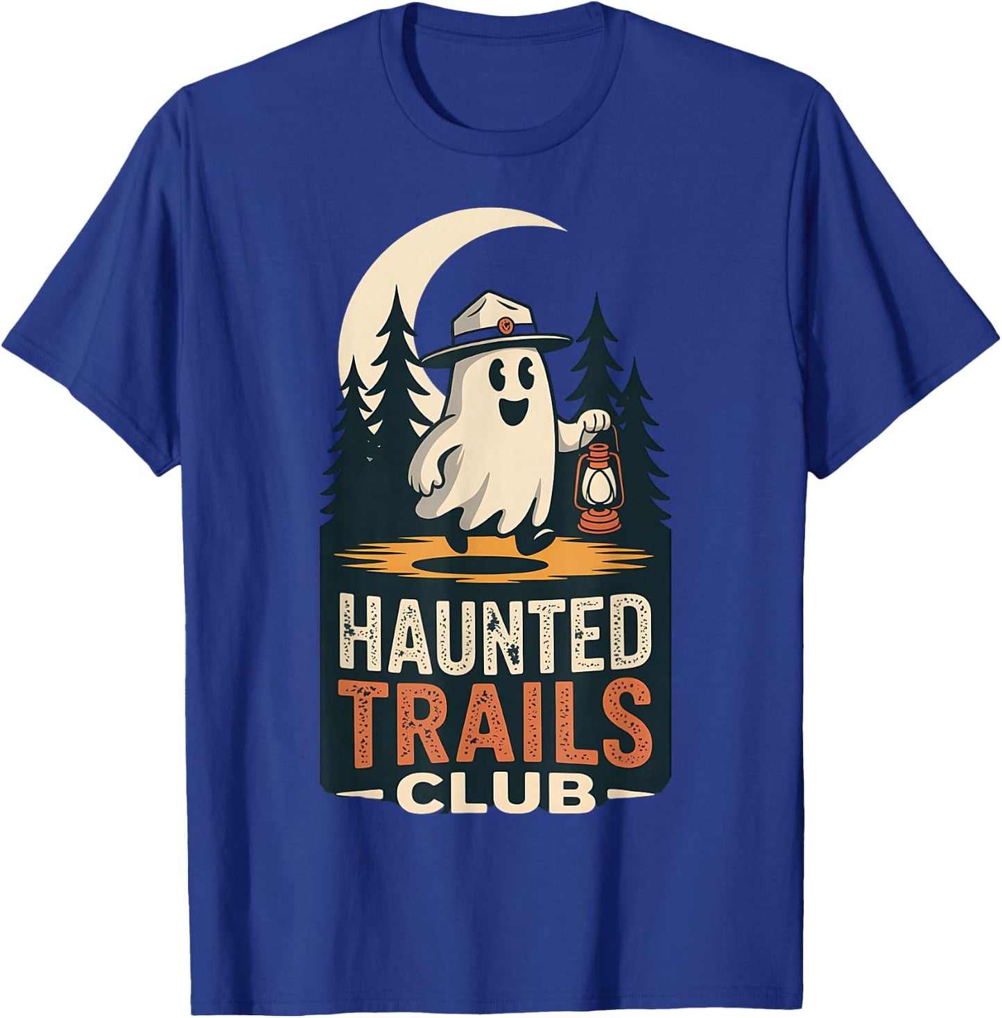 Haunted Trails Club Ghost Cool Hiking Funny Spooky Camping T-Shirt - T-Shirt | Royal