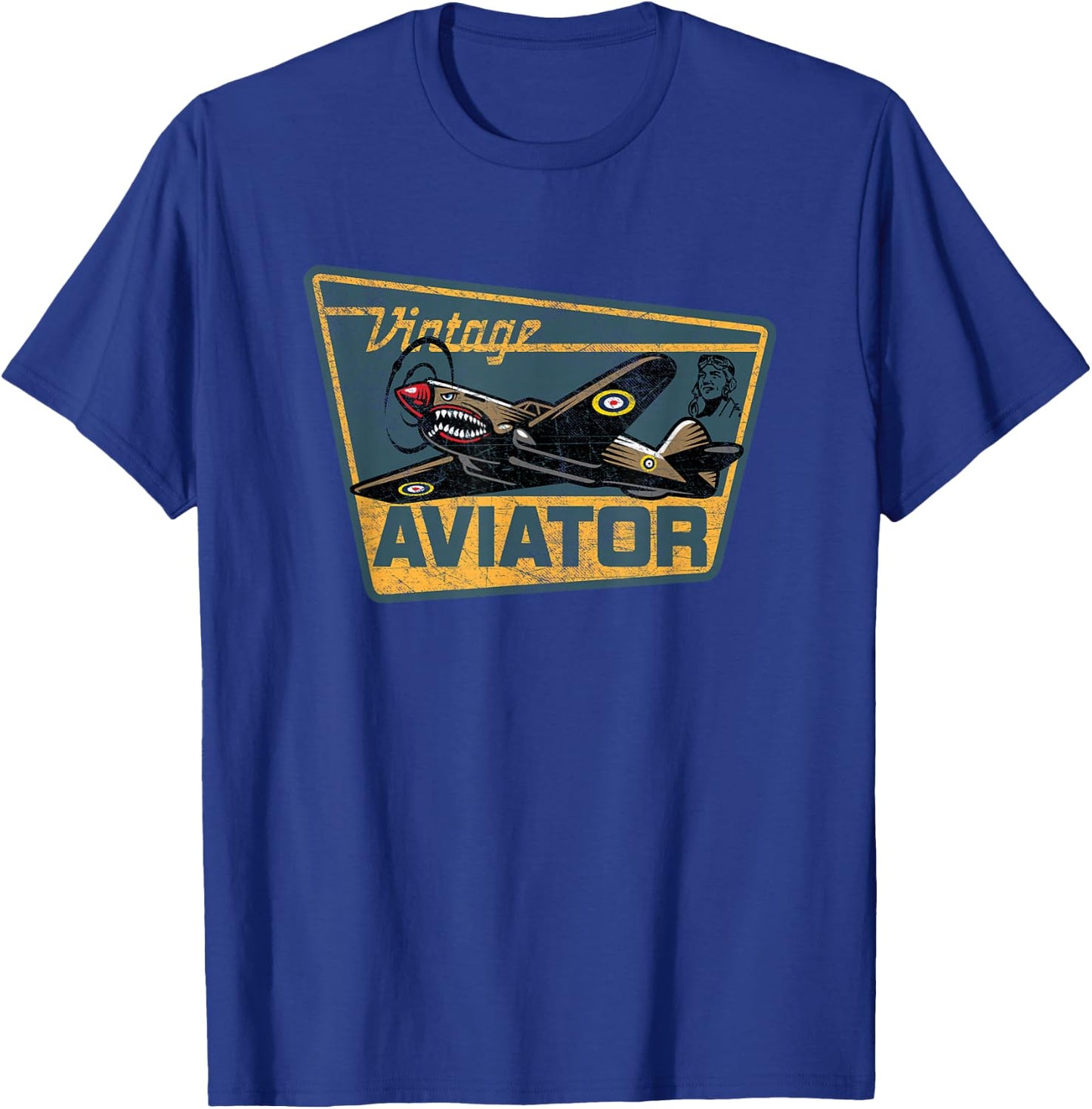 WW2 Vintage Aviator Airplane Aircraft Pilot P40 Warhawk Gift T-Shirt - T-Shirt | Royal