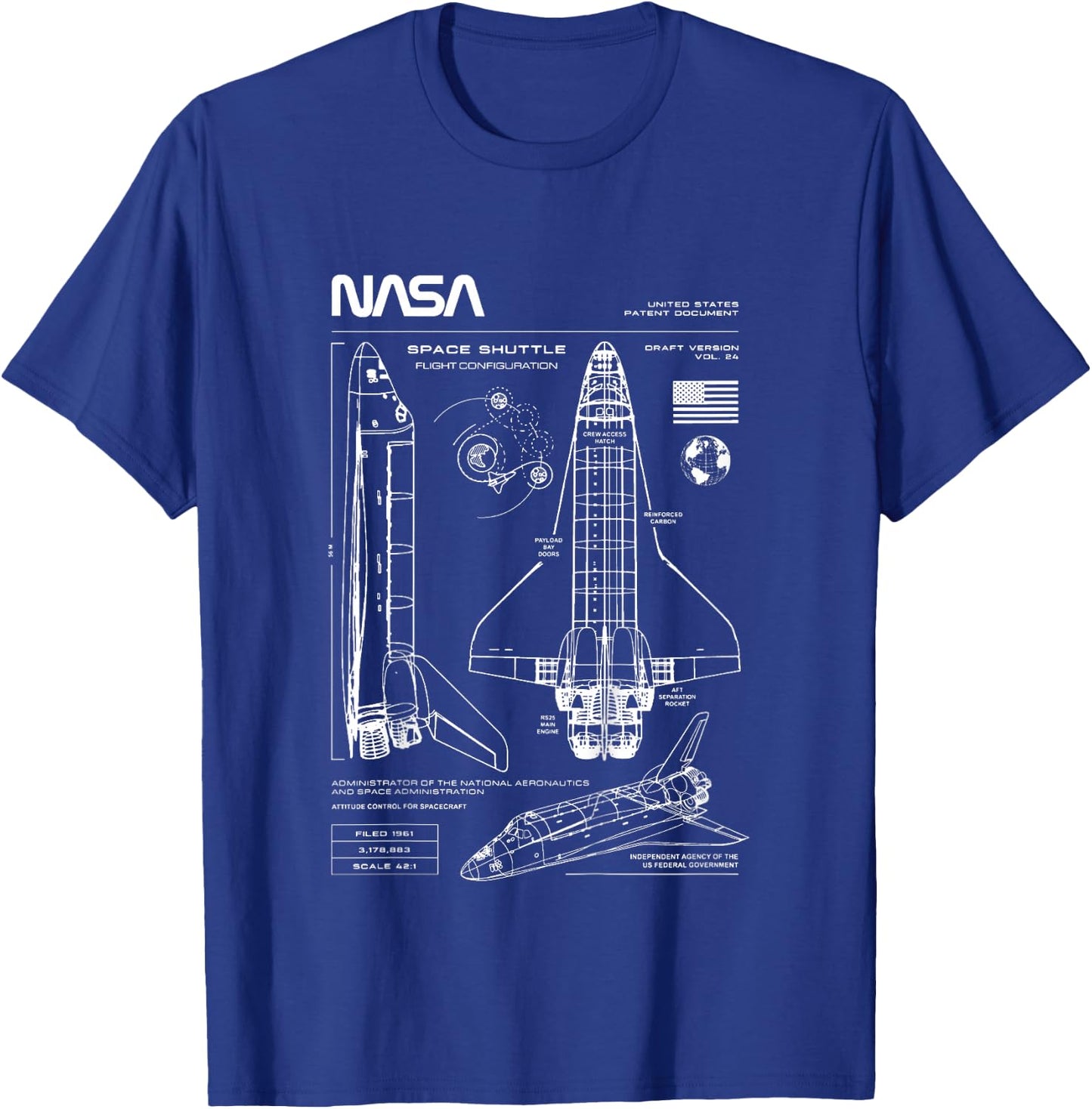 NASA Space Shuttle Technical Blueprint Kids T-Shirt - T-Shirt | Royal